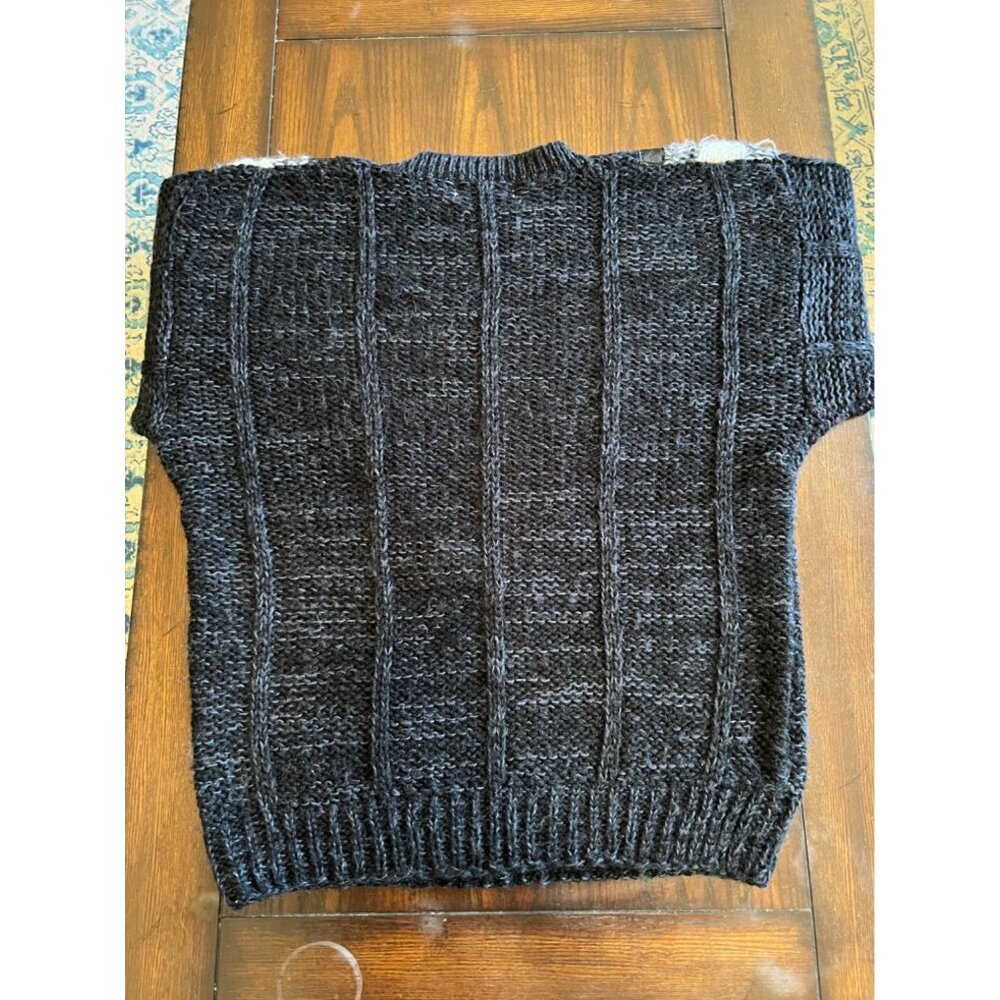 Vintage Front Line Chunky Cable Knit Crew Neck Sweater Leather Trim 80s Medium - Picture 4 of 6